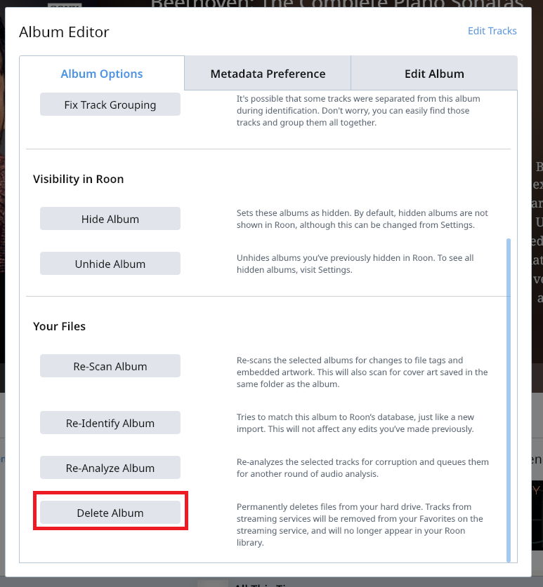 Roon Knowledge Base FAQs FAQ: Wie kann ich etwas aus meiner Bibliothek löschen? ACM Premium Audio