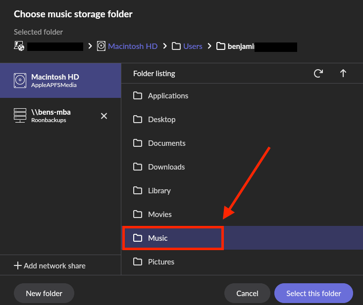Roon Knowledge Base Verwalten Ihrer Musikbibliothek Hinzufügen lokaler Titel mit „New Folder“ ACM Premium Audio