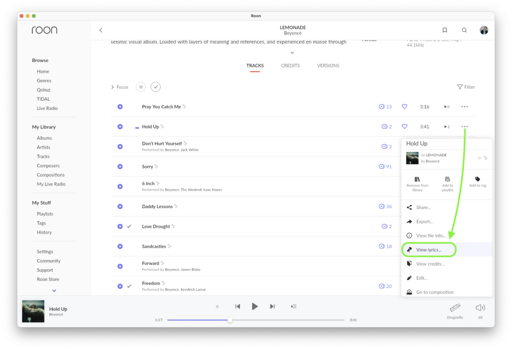 Roon Knowledge Base Verwalten Der Musikbibliothek Liedtext ACM Premium Audio