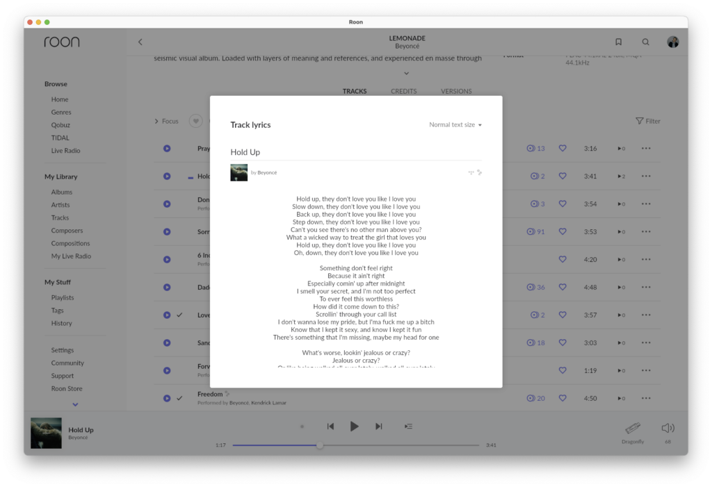 Roon Knowledge Base Verwalten Der Musikbibliothek Liedtext ACM Premium Audio