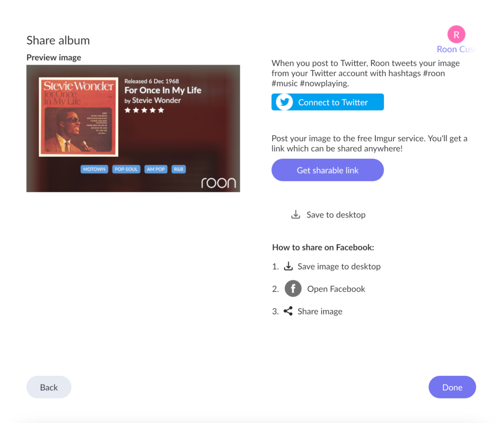 Roon Knowledge Base Neue Musik Entdecken Teilen in sozialen Netzwerken ACM Premium Audio